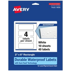 Avery Durable Waterproof Rectangle Labels with Sure Feed, 2" x 6" - 1 of 4
