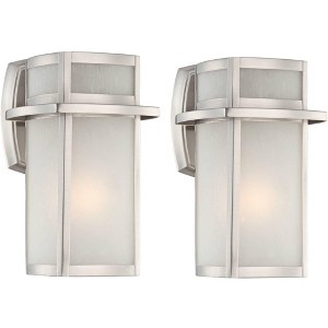 Possini Euro Design Delevan Modern Outdoor Wall Lights Fixture Set of 2 Brushed Nickel 11 1/4" Frosted Seedy Glass for Post Exterior Barn Deck House - 1 of 4