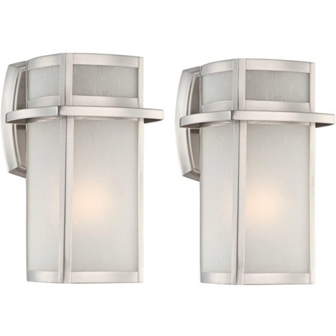 Possini Euro Design Delevan Modern Outdoor Wall Lights Fixture Set Of 2 Brushed Nickel 11 1/4" Seedy Glass For Post Exterior Barn Deck House : Target