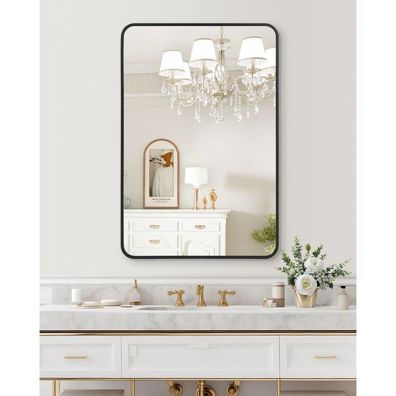 Black Metal Framed Bathroom Mirror, Rounded Corner Rectangular Vanity Mirror, Hangs Horizontally or Vertically, 1 of 8