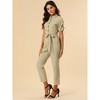 INSPIRE CHIC Women's Short Sleeve Collared Solid Color Button Down Tie Waist Cargo Jumpsuit - 3 of 4