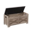 Barn Style Wooden Storage Chest with Lift Top, 2 Safety Hinges, Padded Seat Cushion, Side Handles, Large Organizer Bench - 4 of 4