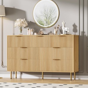 5/6/7 Drawer Fluted Dresser for Bedroom, Modern Chest with Gold Handles, Wood Storage Organizer for Living Room, Hallway, or Closet - 1 of 4