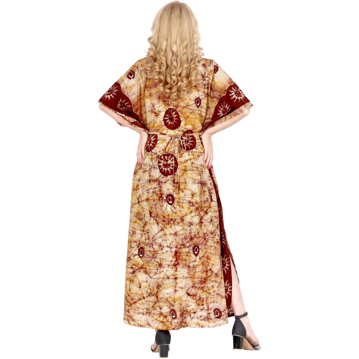 LA LEELA Summer Cotton Women Resortwear Maxi Caftan Holiday Vacation Cruise Pregnancy Wear Flowy Lounge Dress 2X-3X Red Sun - thumbnail 2