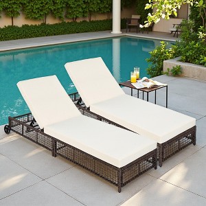 Outdoor Patio Rattan Daybed Sunbed with 5-Position Adjustable Backrest and Wheels - 1 of 4