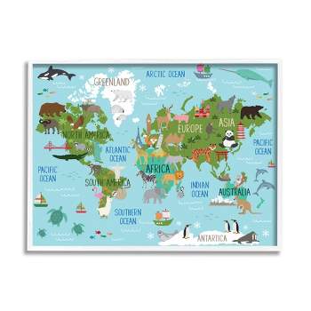 Stupell Industries Kid's Animal World Map Favorite Regional Wildlife