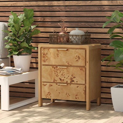 JIONJOY Natural Farmhouse Wood Nightstand - Rustic 3-Drawer Dresser with Burl Finish
