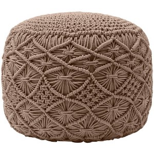 Ornavo Home Cotton Macrame Braid Pouf Ottoman - 18.5" x 15" - 1 of 4