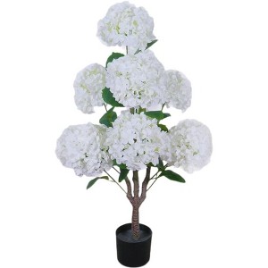 COZONY Artificial Hydrangea Tree 3ft, Fake Blooming Flower Tree with Realistic Leaves & Plastic Planter for Indoor Outdoor Wedding, Living Room - 1 of 4