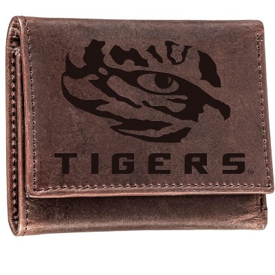 Evergreen NCAA LSU Tigers Brown Leather Trifold Wallet Officially Licensed with Gift Box