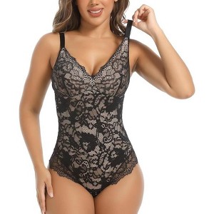 Voxshe Lace Shapewear Bodysuit for Women Tummy Control Shaperwear V Neck Sleeveless Body Shaper  Women’s Corset Top BL-SW02 - 1 of 4