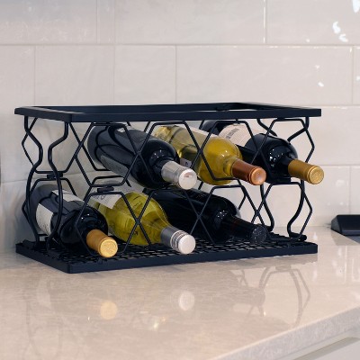 Black Metal Collapsible 8-Bottle Tabletop Wine Rack