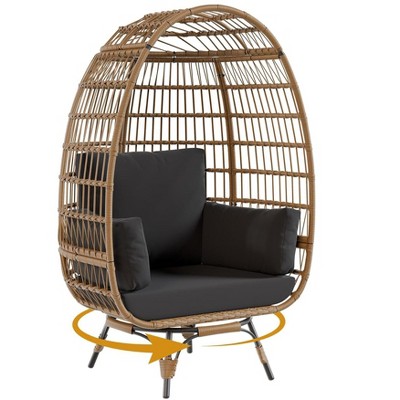 Oversize 360° Swivel Egg Chair - Patio Rotating Rattan Egg Basket Lounge Chair, Steel Frame, with 4 Cushions for Patio, Porch, Backyard, Living Room