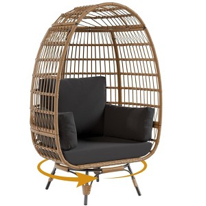 Oversize 360° Swivel Egg Chair - Patio Rotating Rattan Egg Basket Lounge Chair, Steel Frame, with 4 Cushions for Patio, Porch, Backyard, Living Room - 1 of 4
