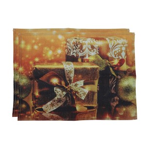 Unique Bargains Christmas Place Mats Linen Gold Tone 13"x17.7" 2 Pcs - 1 of 4