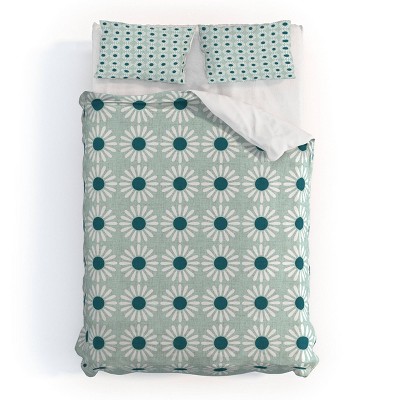 Deny Designs Schatzi Brown Retro Jumbo Daisy Mint Duvet and Sham Set