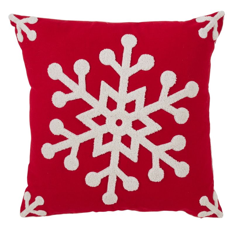Saro Lifestyle Cotton Blend Christmas Pillow With Down Filling And Snowflake Design, 18", Red, 1 of 3