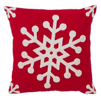 Saro Lifestyle Cotton Blend Christmas Pillow With Down Filling And Snowflake Design, 18", Red