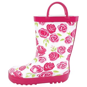 Hudson Baby Infant Girl Rain Boots, Pink Roses - 1 of 4