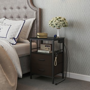 KTMBDW Nightstand with Charging Station, Side Table with Fabric Drawers and Open Shelf, Bedside Table with USB Ports & Outlets for Bedroom - 1 of 4