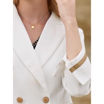 INSPIRE CHIC Women's Double Breasted Notched Lapel 3/4 Sleeve Contrast Trim Fully Lined Formal Work Office Suit Jacket Blazer Large White — фото 4