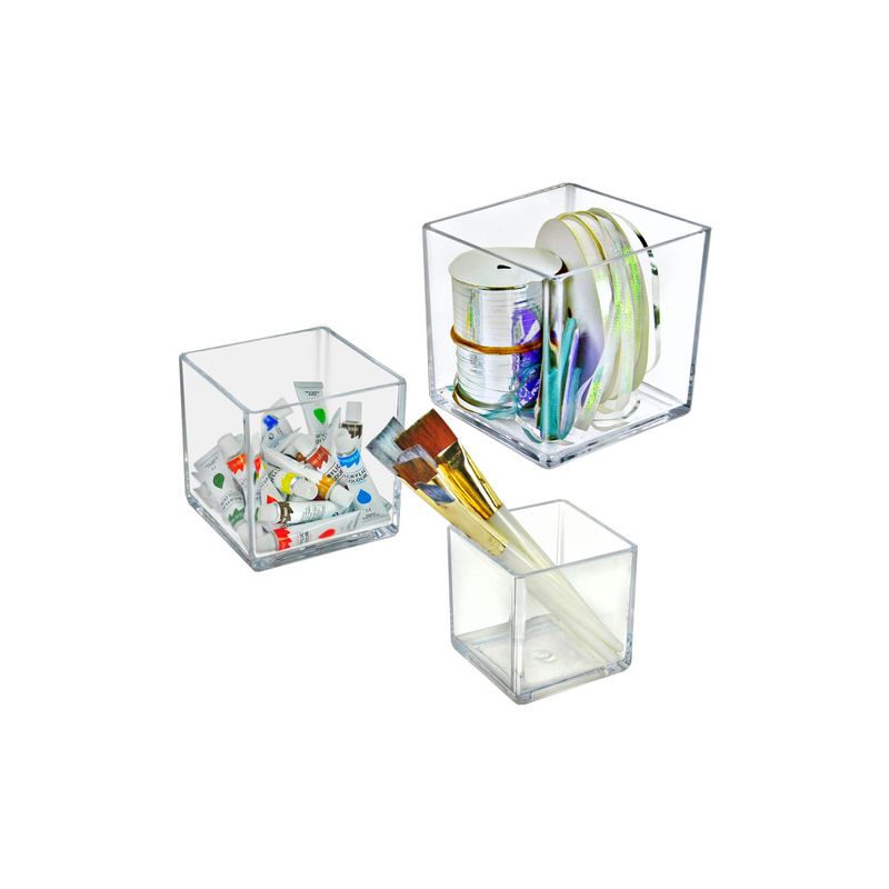 Azar Displays 4", 5", 6" Deluxe Clear Acrylic Square Cube Bin Set for Counter, 1 of 9