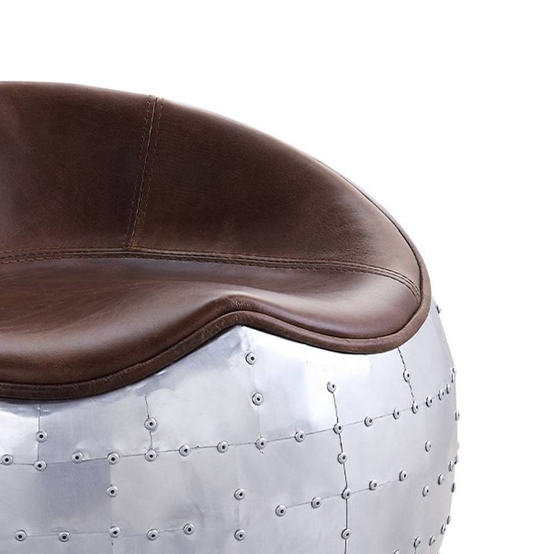 23&#34; Brancaster Grain Leather Ottoman Retro Brown/Aluminum - Acme Furniture, 4 of 7