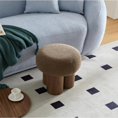 Kitty Small Round Foot Stool, Teddy Fabric Footrest Ottoman Stool, Indoor Furniture for Bedroom, Living Room - The Pop Home