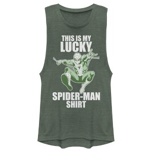 Juniors Womens Marvel St. Patrick's Day Spider-Man Lucky Festival Muscle Tee - 1 of 4