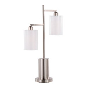 LumiSource Cannes Contemporary Table Lamp Nickel Metal with White Shades: Dual Sockets, Polyester Shade, UL Listed - 1 of 4