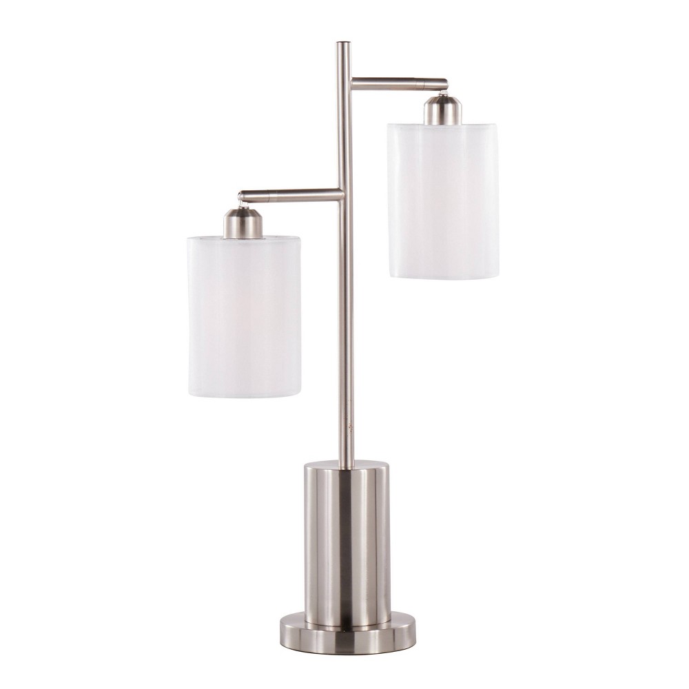 Photos - Floodlight / Street Light LumiSource Cannes Contemporary Table Lamp Nickel Metal with White Shades: Dual Sockets, Polyester Shade, UL Listed