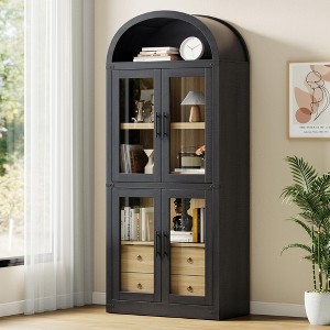 GustoWave Arched Bookshelf with Doors and Drawers Farmhouse Bookcase Display Storage Shelves Wooden Display Cabinet Rounded Bookcases - 1 of 4