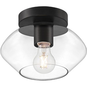 Possini Euro Design Gustin Modern Ceiling Light Semi Flush-Mount Fixture 8 3/4" Black Clear Glass for Bedroom Kitchen Living Room - 1 of 4