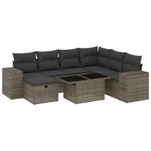 vidaXL 8 Piece Patio Sofa Set with Cushions - Gray Poly Rattan - 1 of 4