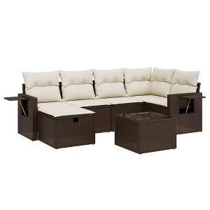 vidaXL Garden Sofa Set Brown, Cream White - 1 of 4