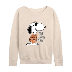 Women's - Peanuts - Joe Cool Hee Hee Hee Lightweight French Terry Wide Neck Long Sleeve Shirt - 1 of 4