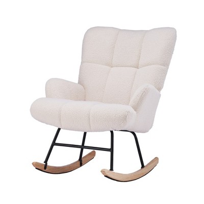 FERPIT Upholstered Wingback Accent Chair & Rocking Chair with Rubberwood Legs & Rockers