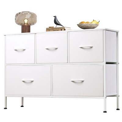 5 Drawer Dresser, Long Fabric Storage Unit for Bedroom, Closet, Living Room, Hallway & Nursery
