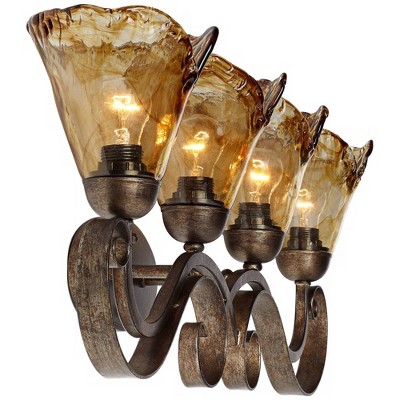 Amber Scroll Bronze 4-Light Curved Bathroom Vanity Fixture