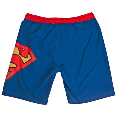 Superman Mens Superman Symbol Blue with Red Waistband Board Shorts - Medium (32-34) — фото 2