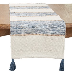 Saro Lifestyle Striped Table Runner with Playful Tassels - 1 of 3