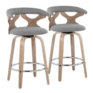 Set of 2 Mid-Century Modern Counter Stools with Wood Legs, Lattice Back, and 360¡ã Swivel for Kitchen or Home Bar - 1 of 4