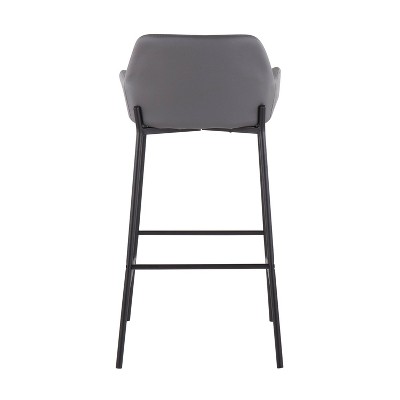 Daniella 38" Black Metal and Grey Faux Leather Bar Stools - Set of 2