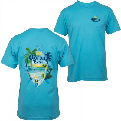 Mens Corona Extra At The Beach Aqua Front and Back T-Shirt