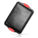 NutriChef Small Cookie Sheet - Deluxe Nonstick Gray Coating Inside & Outside With Red Silicone Handles