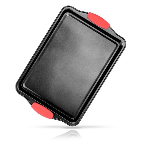 Nutrichef Small Cookie Sheet - Deluxe Nonstick Gray Coating Inside &  Outside With Red Silicone Handles : Target