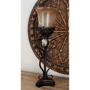 Olivia & May Mediterranean Metal Uplight Set of 2 Brown: Floral Glass Shade, Indoor Accent Lighting, No Assembly Required - 1 of 4