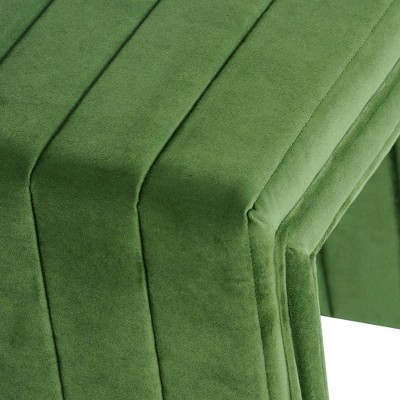 Elegant Green Velvet Tufted Footstool with Channel Detailing
