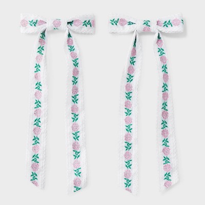 Rose Ribbon Bow Hair Clip Set 2pc - Wild Fable™ Green: Floral Pattern, Polyester & Iron, All Hair Types