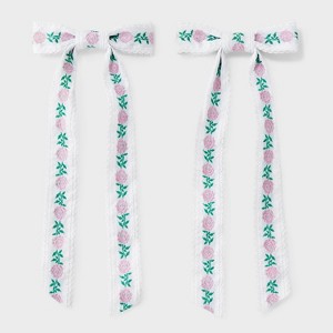 Rose Ribbon Bow Hair Clip Set 2pc - Wild Fable™ Green: Floral Pattern, Polyester & Iron, All Hair Types - 1 of 3